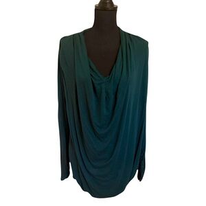 Emerald Jewel Toned - Long-Sleeve Draped Neck Shirt – Size XL